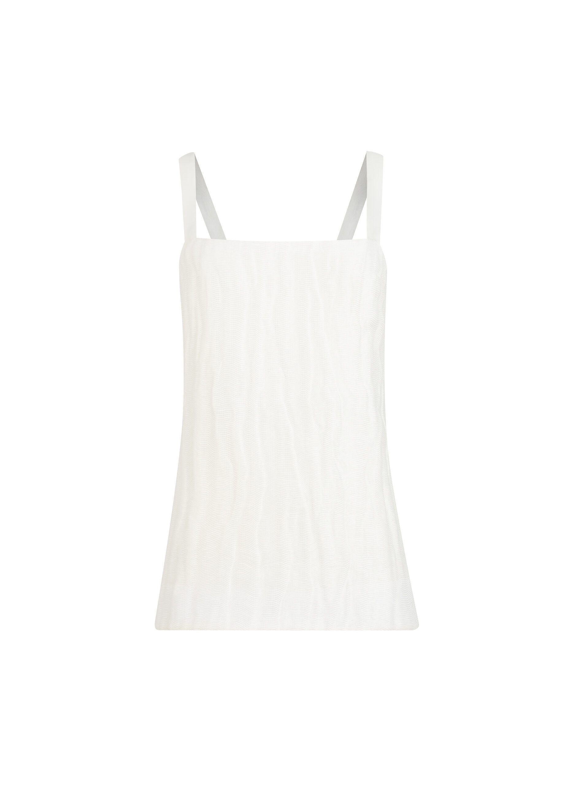 White crinkled-texture tank top with wide straps, shown flat on a white background, for Khaite.